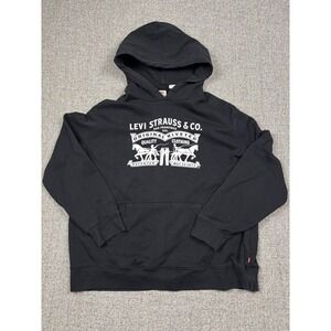 Levis Mens XL Black‎ Graphic Hoodie Two Horse Logo Pullover Sweatshirt Standard